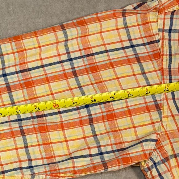 LL Bean OCBD Long Sleeve Shirt Mens Large Plaid Orange Yellow Blue Outdoor PB47 - Picture 7 of 8